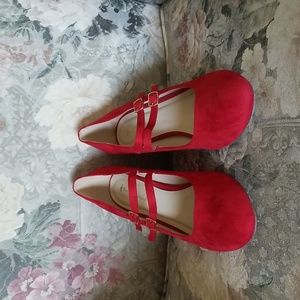 Faux suede red Mary-Jane heels